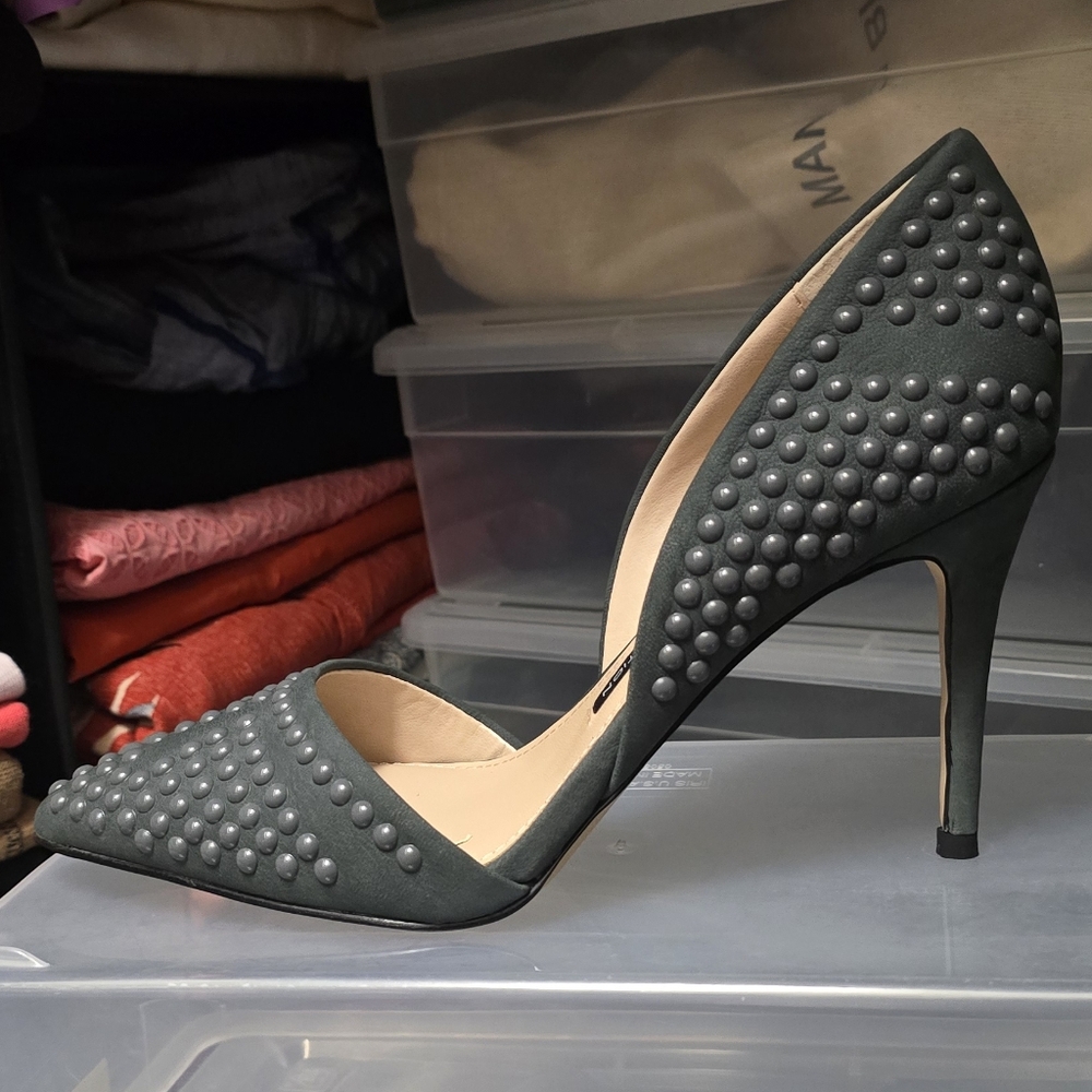 Studded D'Orsay Grey Pumps, New